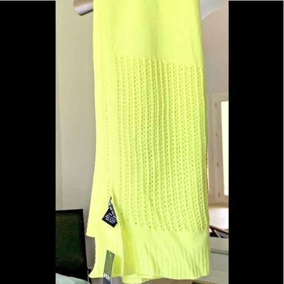 DKNY Open-Knit Blocked Scarf Neon Yellow - Picture 1 of 3